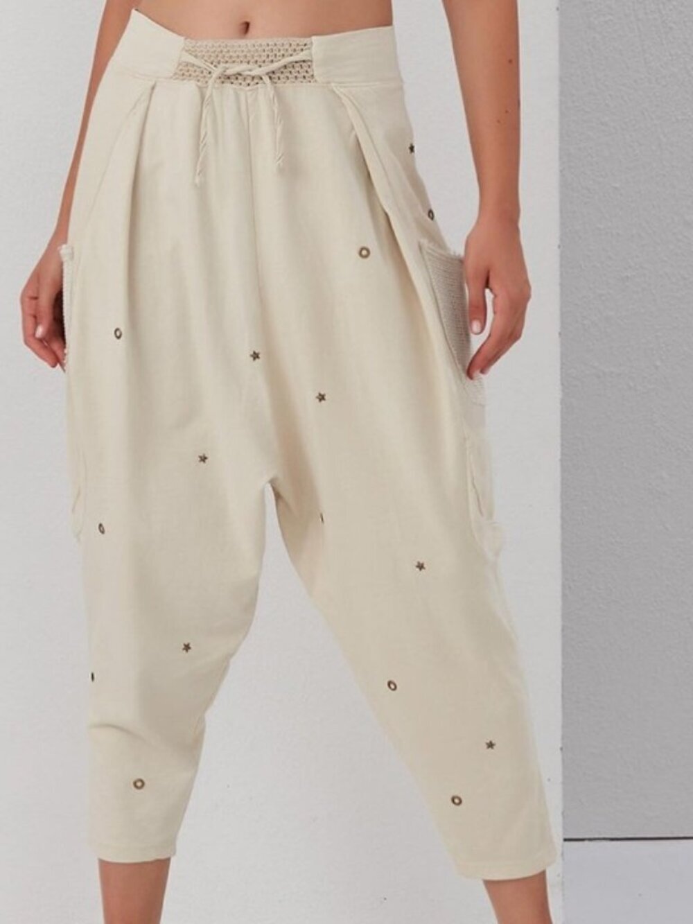 Rosidam Cream Embellished Drop Crotch Pants - Picture 2 of 9